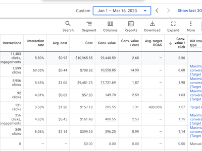 Google Ads campaign with 14.90 conversion value to cost ratio
